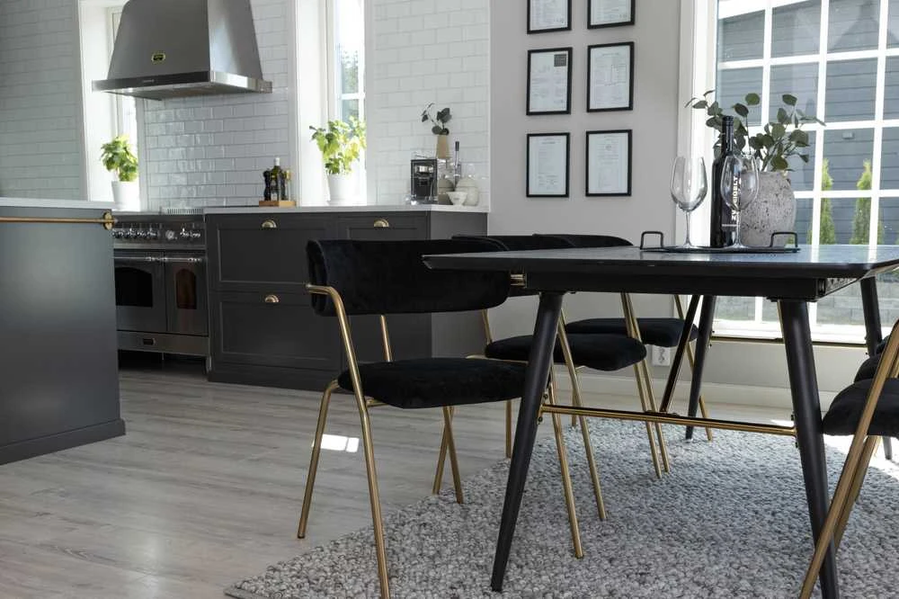 Venture Design Valgomasis stalas, aukso pratęsimas, 180x85 cm, juodas