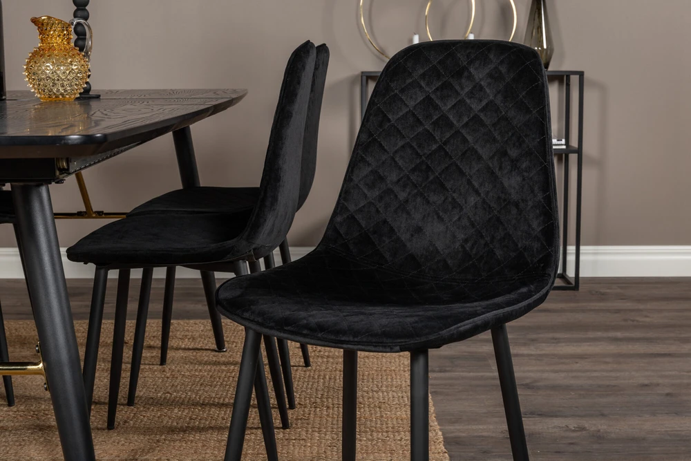 Venture Design Valgomasis stalas, aukso pratęsimas, 180x85 cm, juodas, Valgomasis kėdė, Polarinis deimantas, 86x44 cm, juoda