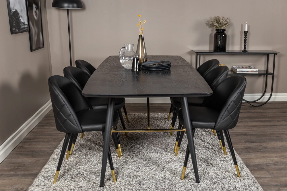 Venture Design Valgomasis stalas, aukso pratęsimas, 180x85 cm, juodas
