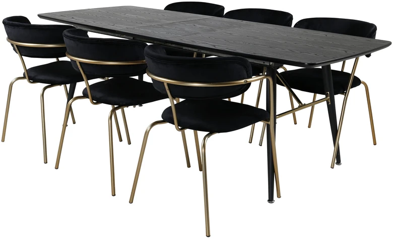 Venture Design Valgomasis stalas, aukso pratęsimas, 180x85 cm, juodas