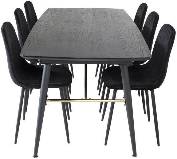 Venture Design Valgomasis stalas, aukso pratęsimas, 180x85 cm, juodas, Valgomasis kėdė, Polarinis deimantas, 86x44 cm, juoda