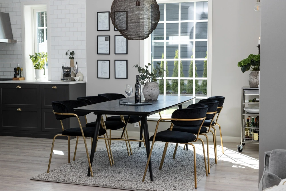 Venture Design Valgomasis stalas, aukso pratęsimas, 180x85 cm, juodas