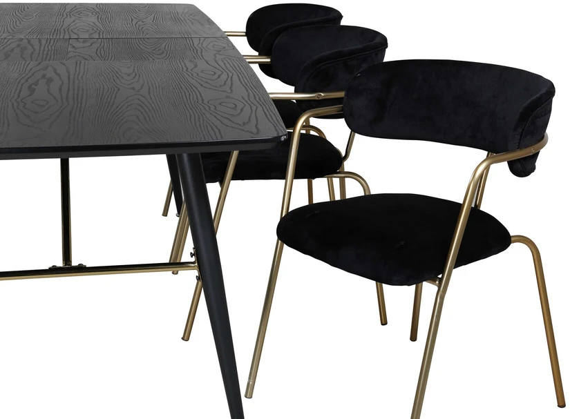 Venture Design Valgomasis stalas, aukso pratęsimas, 180x85 cm, juodas