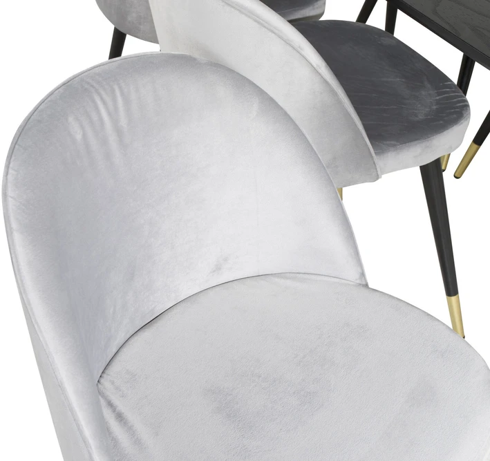 Venture Design Valgomasis stalas, aukso pratęsimas, 180x85x76 cm, juodas + Valgomasis kėdė, aksomas, 57x76.5x50 cm, šviesiai pilka