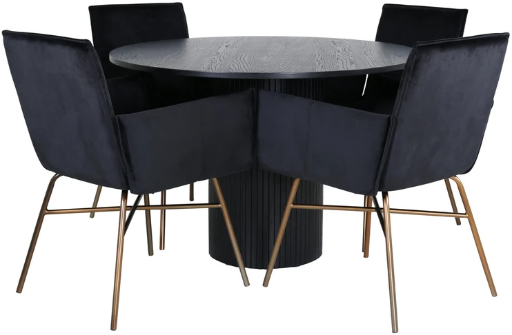 Venture Design Valgomasis stalas, Bianca, ⌀110 cm, Juodas / Valgomasis kėdė, Petra, 60x87x57 cm, Juoda