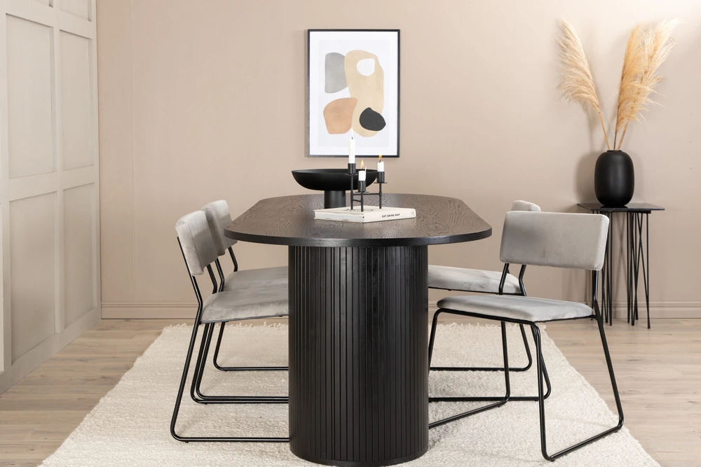 Venture Design Valgomasis stalas, Bianca Ovalus, 200x90 cm, Juodas, Valgomasis kėdė, Kenth, 76x40 cm, Juoda