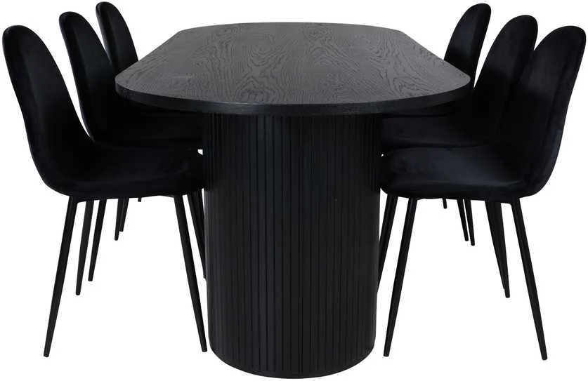 Venture Design Valgomasis stalas, Bianca ovalus, 200x90 cm, juodas, Valgomasis kėdė, Polar, 88x42.5 cm, juoda