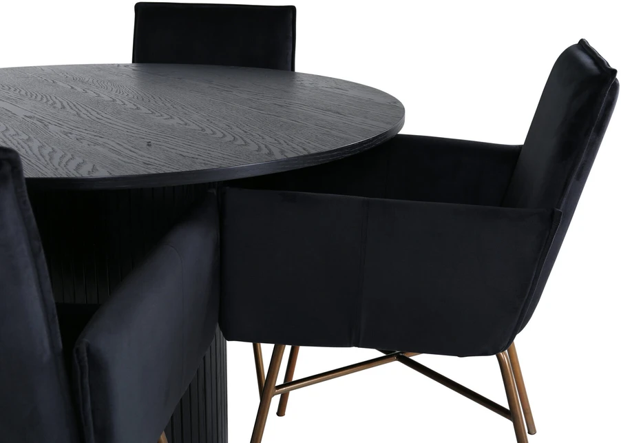 Venture Design Valgomasis stalas, Bianca, ⌀110 cm, Juodas / Valgomasis kėdė, Petra, 60x87x57 cm, Juoda