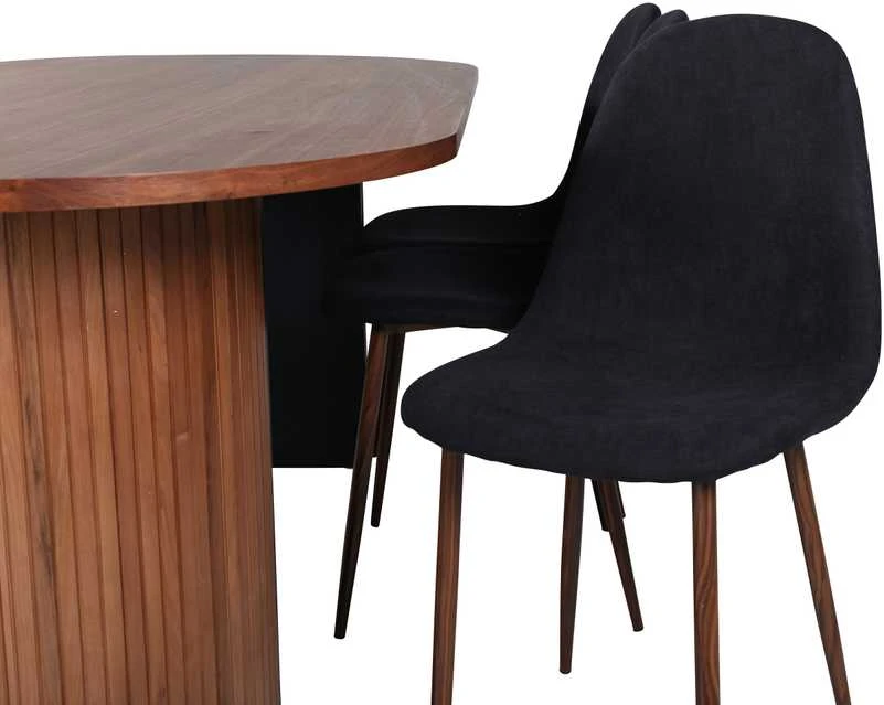 Venture Design Valgomasis stalas, Bianca Ovalus, 200x90 cm, Riešutų juodas, Valgomasis kėdė, Polar, 87x44 cm, Juoda