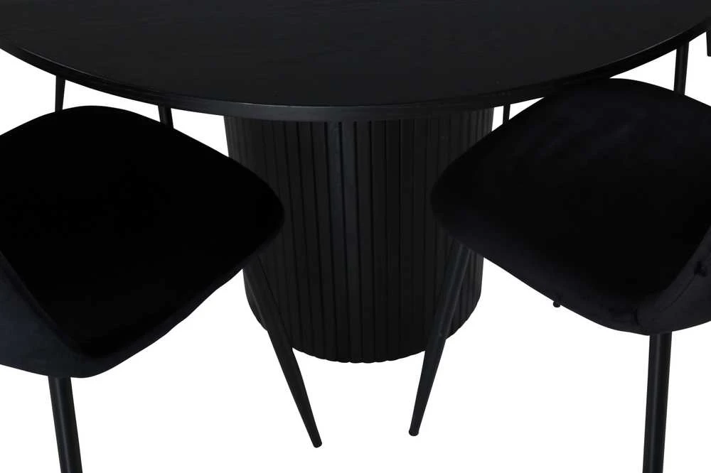 Venture Design Valgomasis stalas, Bianca apvalus, 110x74 cm, Juodas + Valgomasis kėdė, Polar, 53.3x88x42.5 cm, Juoda