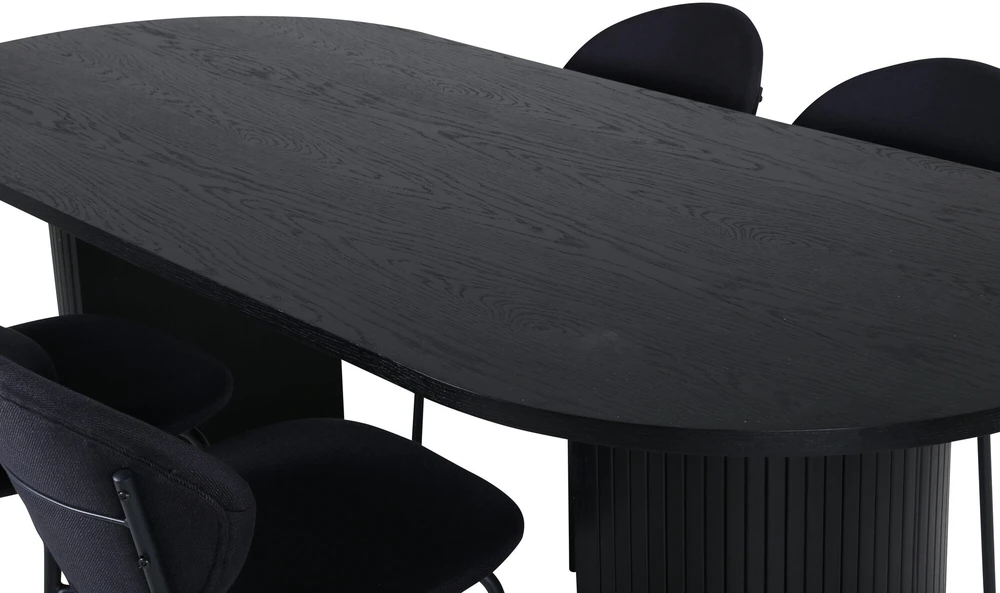 Venture Design Valgomasis stalas, Bianca Ovalus, 200x90 cm, Juodas, Valgomasis kėdė, Vault, 80x46 cm, Juoda
