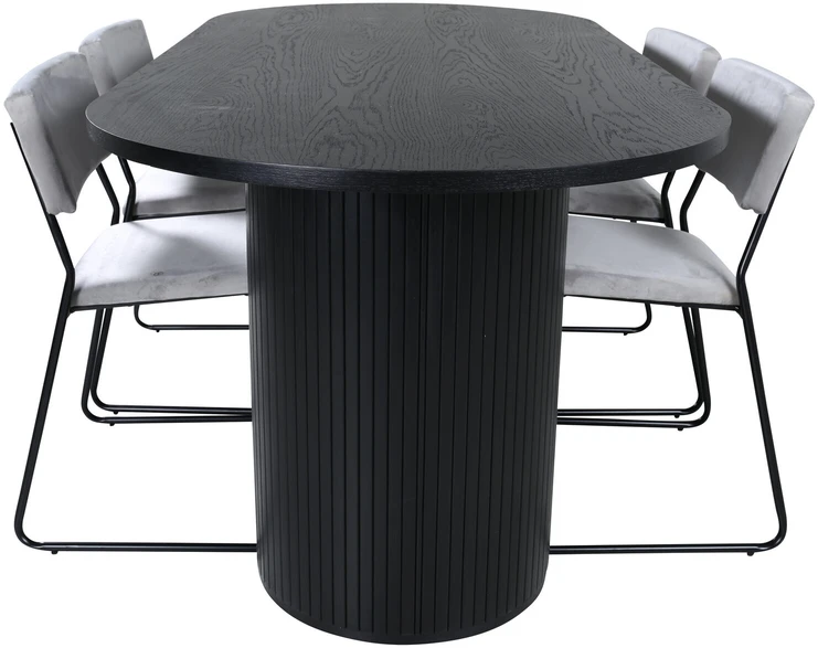 Venture Design Valgomasis stalas, Bianca Ovalus, 200x90 cm, Juodas, Valgomasis kėdė, Kenth, 76x40 cm, Juoda