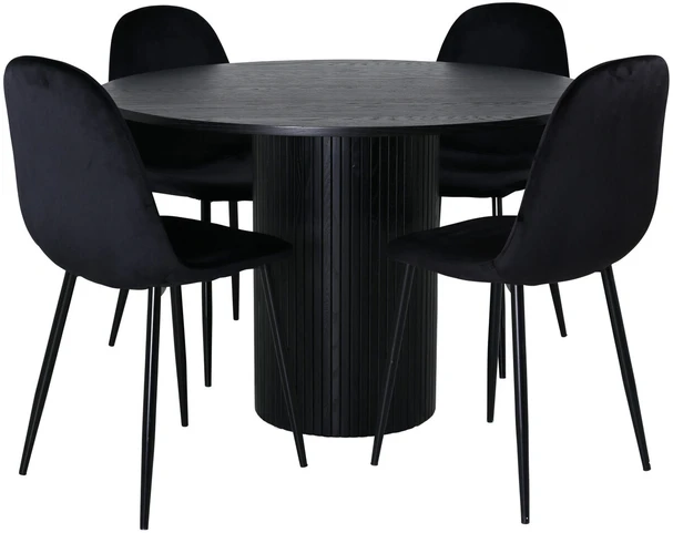 Venture Design Valgomasis stalas, Bianca apvalus, 110x74 cm, Juodas + Valgomasis kėdė, Polar, 53.3x88x42.5 cm, Juoda