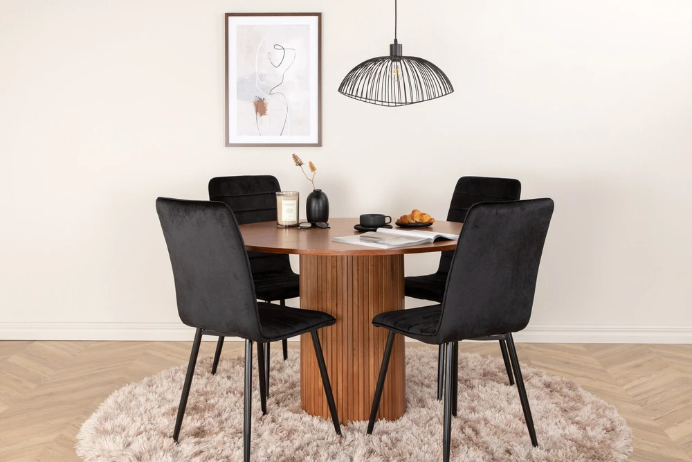 Venture Design Valgomasis stalas, Bianca apvalus, ⌀110 cm, Riešutas/Juoda, Valgomasis kėdė, Windu Lyx, 49x94x43 cm, Juoda