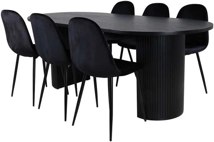 Venture Design Valgomasis stalas, Bianca ovalus, 200x90 cm, juodas, Valgomasis kėdė, Polar, 88x42.5 cm, juoda