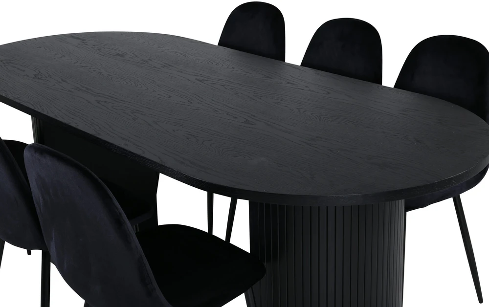 Venture Design Valgomasis stalas, Bianca ovalus, 200x90 cm, juodas, Valgomasis kėdė, Polar, 88x42.5 cm, juoda