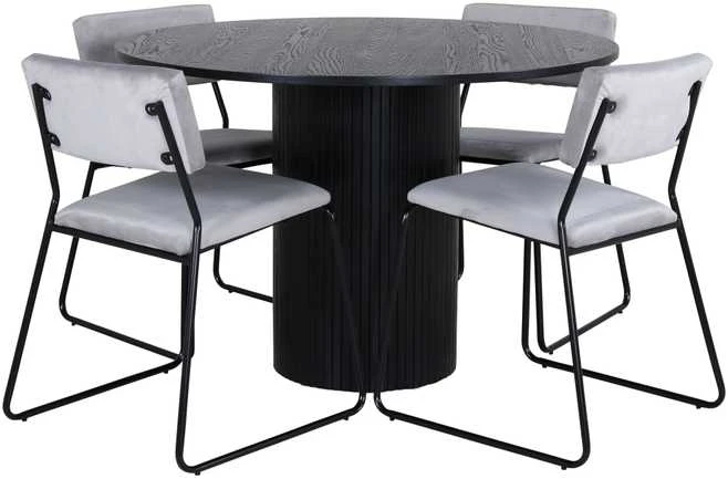 Venture Design Valgomasis stalas, Bianca, ⌀110 cm, Juodas, Kėdė, Kenth, 52x76x40 cm, Šviesiai pilka