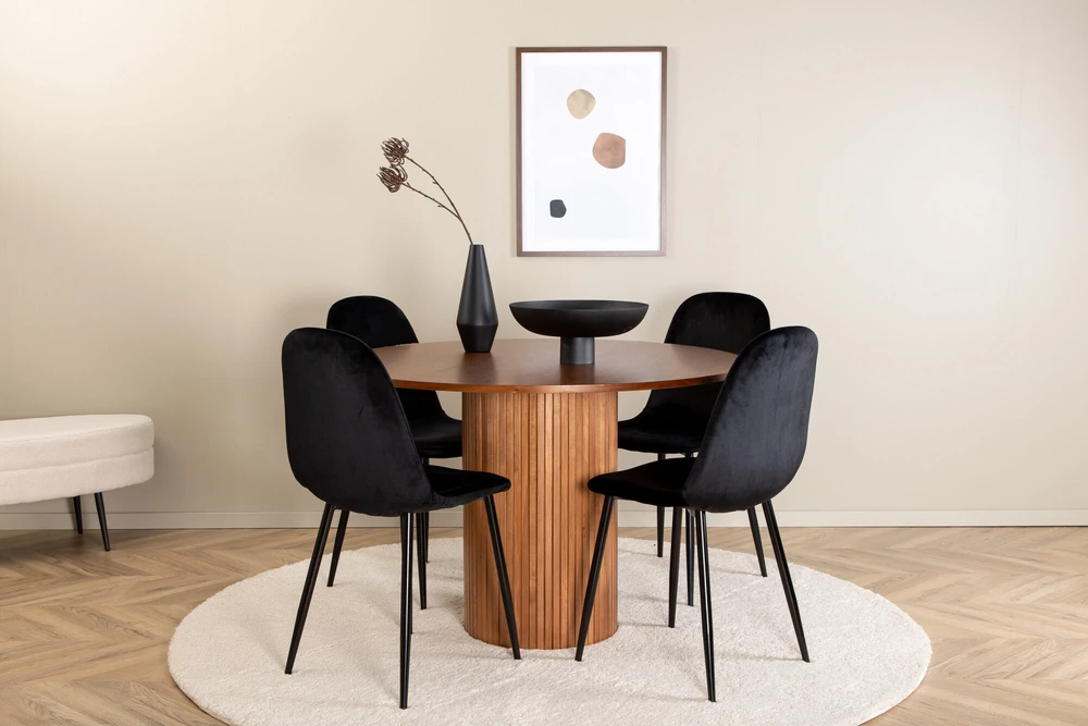 Venture Design Valgomasis stalas, Bianca apvalus, ⌀110 cm, Riešutas / Valgomasis kėdė, Polar, 53.3x88x42.5 cm, Juoda