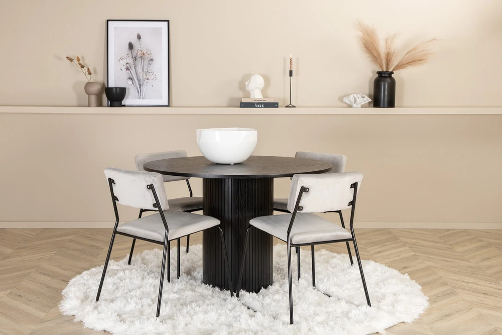 Venture Design Valgomasis stalas, Bianca, ⌀110 cm, Juodas, Kėdė, Kenth, 52x76x40 cm, Šviesiai pilka