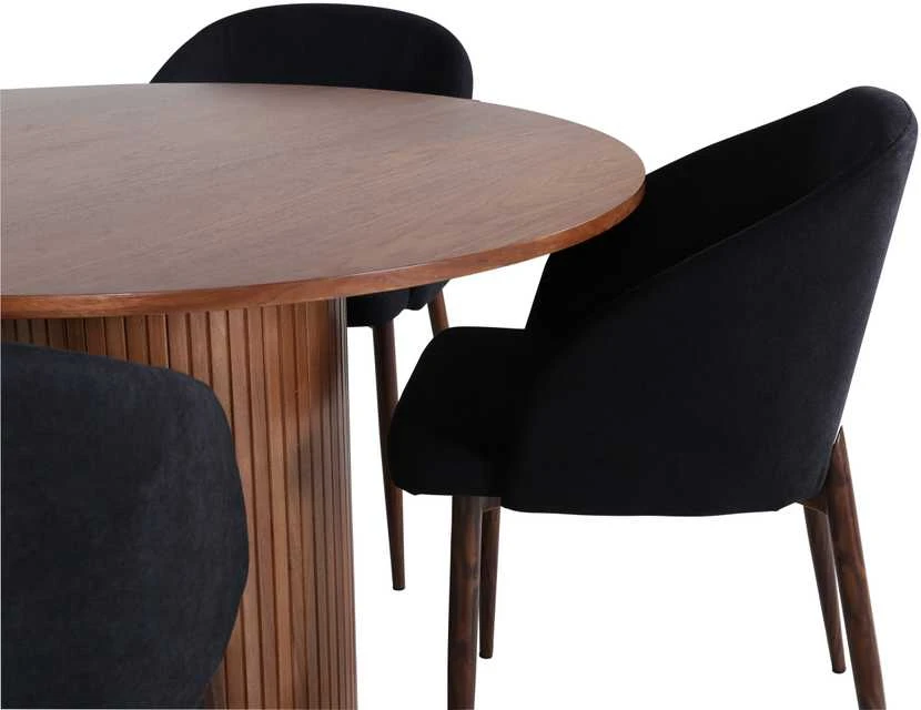 Venture Design Valgomasis stalas, Bianca, ⌀110 cm, Riešutas/Juoda furniruota + Valgomasis kėdė, Arch, 55x83x48.5 cm, Riešutas/Juoda