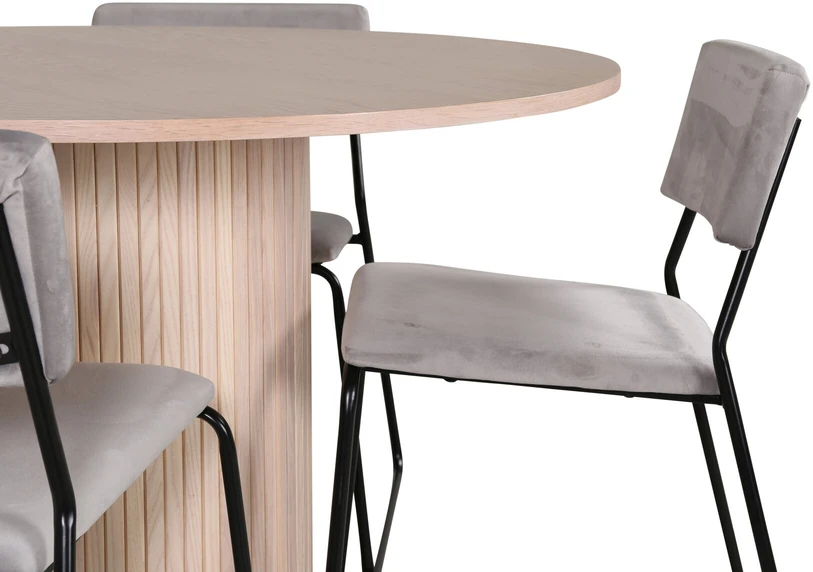 Venture Design Valgomasis stalas, Bianca apvalus, ⌀110 cm, Balta + Valgomasis kėdė, Kenth, 52x76x40 cm, Šviesiai pilka