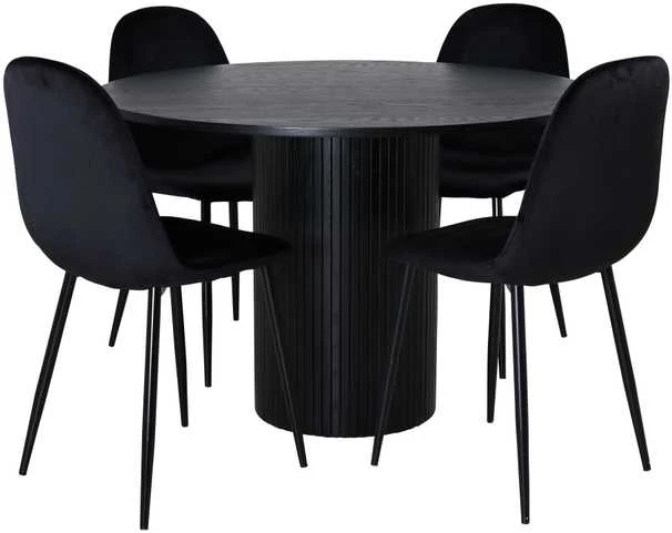 Venture Design Valgomasis stalas, Bianca apvalus, 110x74 cm, Juodas + Valgomasis kėdė, Polar, 53.3x88x42.5 cm, Juoda