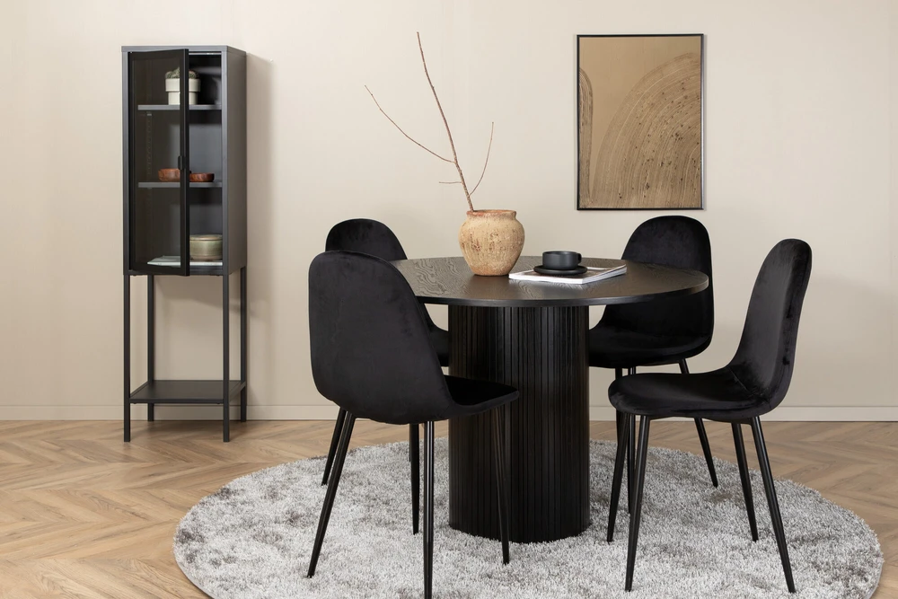 Venture Design Valgomasis stalas, Bianca apvalus, 110x74 cm, Juodas + Valgomasis kėdė, Polar, 53.3x88x42.5 cm, Juoda