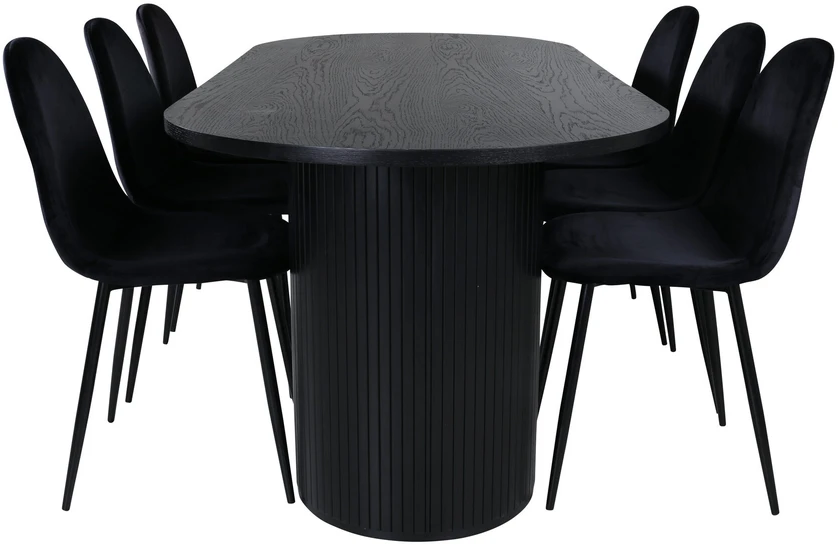 Venture Design Valgomasis stalas, Bianca ovalus, 200x90 cm, juodas, Valgomasis kėdė, Polar, 88x42.5 cm, juoda