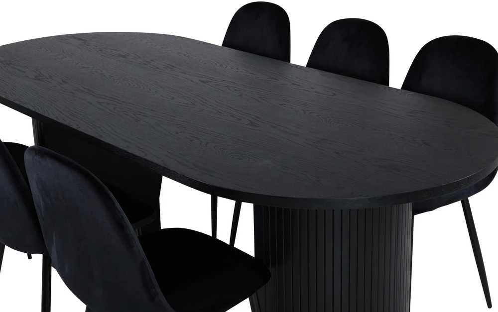 Venture Design Valgomasis stalas, Bianca ovalus, 200x90 cm, juodas, Valgomasis kėdė, Polar, 88x42.5 cm, juoda