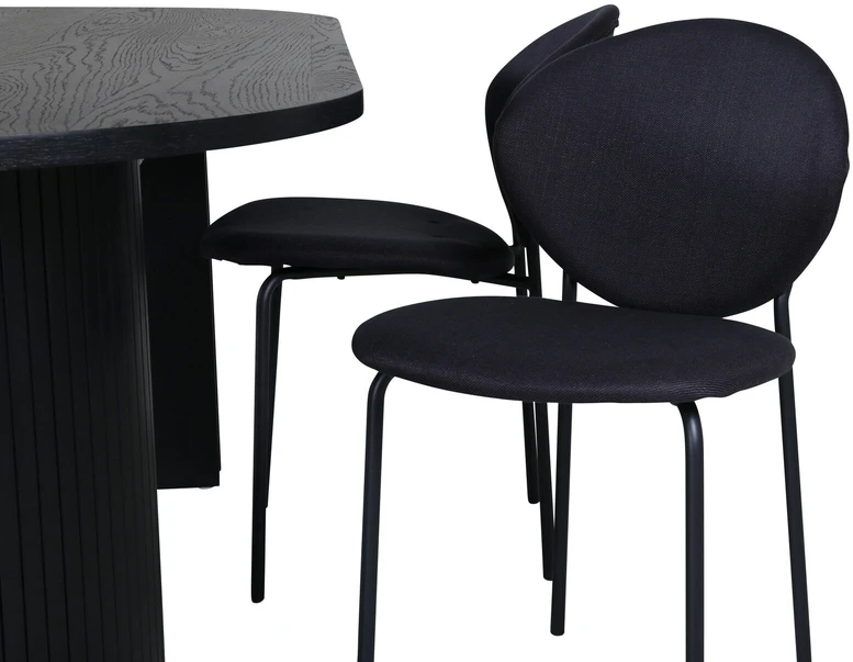 Venture Design Valgomasis stalas, Bianca Ovalus, 200x90 cm, Juodas, Valgomasis kėdė, Vault, 80x46 cm, Juoda