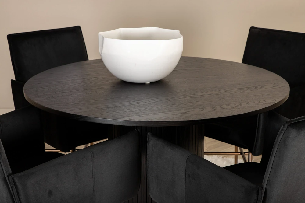 Venture Design Valgomasis stalas, Bianca, ⌀110 cm, Juodas / Valgomasis kėdė, Petra, 60x87x57 cm, Juoda