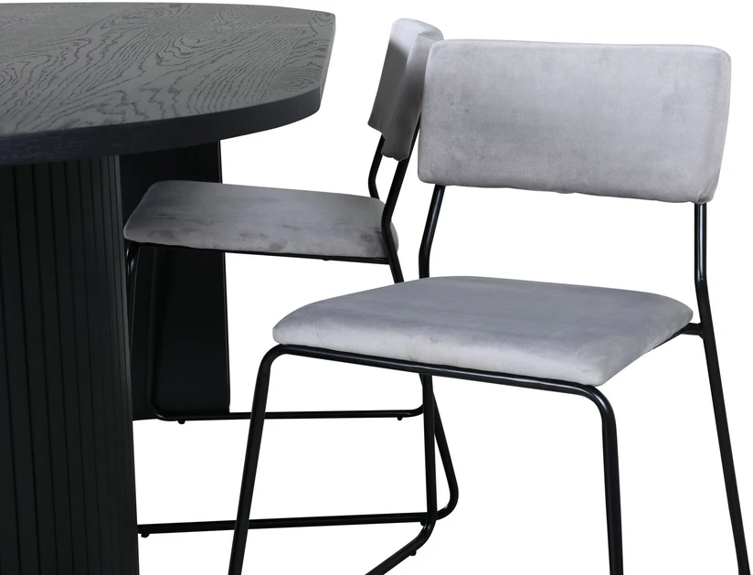 Venture Design Valgomasis stalas, Bianca Ovalus, 200x90 cm, Juodas, Valgomasis kėdė, Kenth, 76x40 cm, Juoda