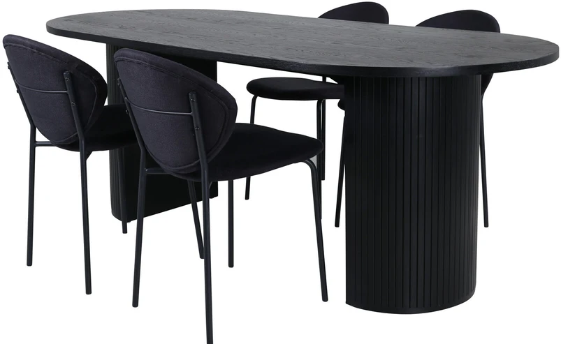 Venture Design Valgomasis stalas, Bianca Ovalus, 200x90 cm, Juodas, Valgomasis kėdė, Vault, 80x46 cm, Juoda