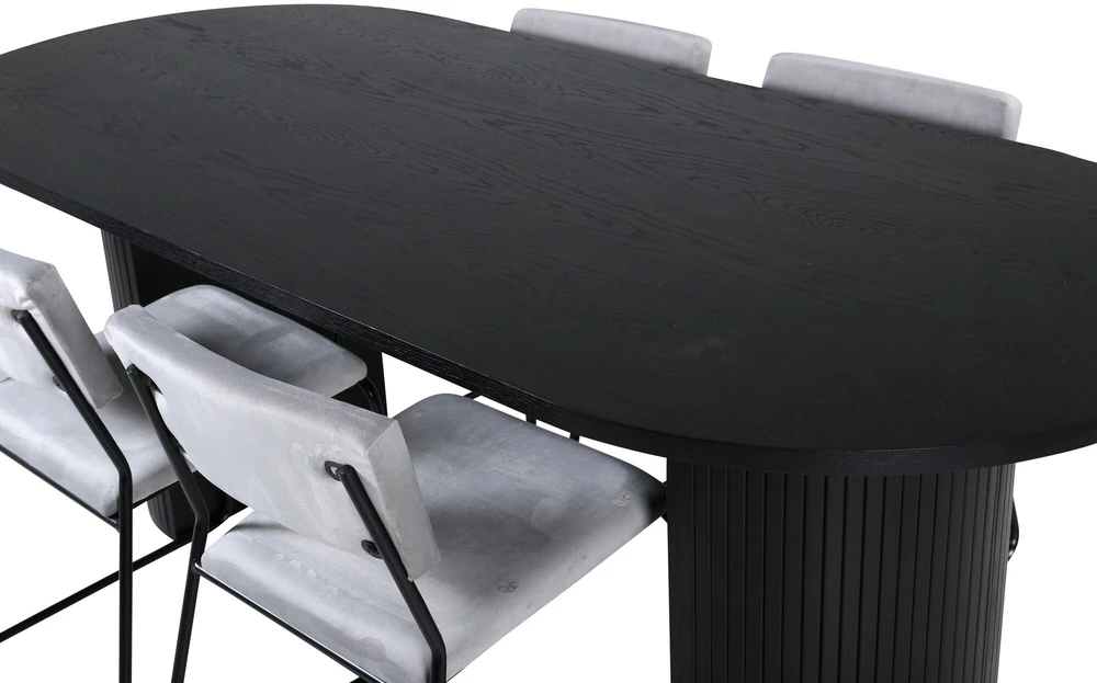 Venture Design Valgomasis stalas, Bianca Ovalus, 200x90 cm, Juodas, Valgomasis kėdė, Kenth, 76x40 cm, Juoda