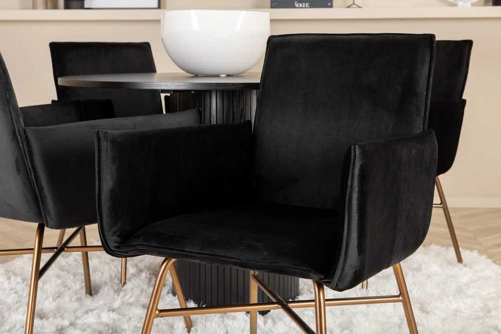 Venture Design Valgomasis stalas, Bianca, ⌀110 cm, Juodas / Valgomasis kėdė, Petra, 60x87x57 cm, Juoda