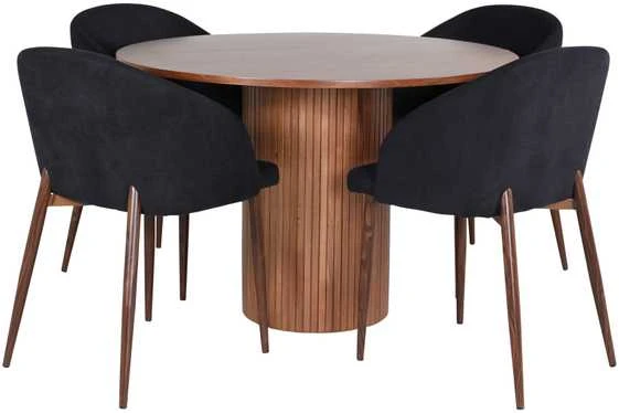 Venture Design Valgomasis stalas, Bianca, ⌀110 cm, Riešutas/Juoda furniruota + Valgomasis kėdė, Arch, 55x83x48.5 cm, Riešutas/Juoda