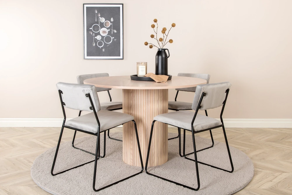 Venture Design Valgomasis stalas, Bianca apvalus, ⌀110 cm, Balta + Valgomasis kėdė, Kenth, 52x76x40 cm, Šviesiai pilka