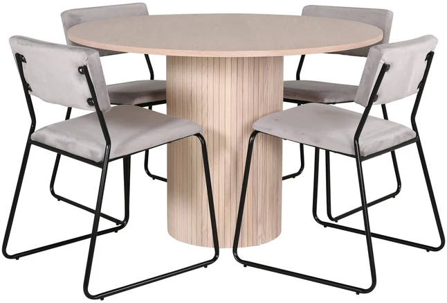 Venture Design Valgomasis stalas, Bianca apvalus, ⌀110 cm, Balta + Valgomasis kėdė, Kenth, 52x76x40 cm, Šviesiai pilka