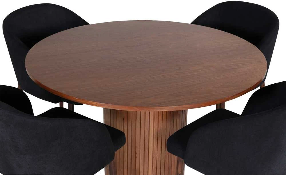 Venture Design Valgomasis stalas, Bianca, ⌀110 cm, Riešutas/Juoda furniruota + Valgomasis kėdė, Arch, 55x83x48.5 cm, Riešutas/Juoda
