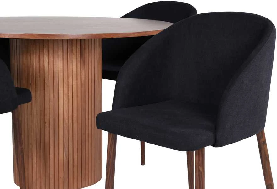 Venture Design Valgomasis stalas, Bianca, ⌀110 cm, Riešutas/Juoda furniruota + Valgomasis kėdė, Arch, 55x83x48.5 cm, Riešutas/Juoda