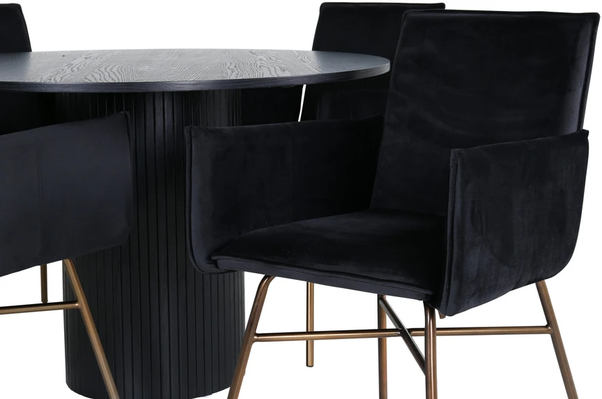 Venture Design Valgomasis stalas, Bianca, ⌀110 cm, Juodas / Valgomasis kėdė, Petra, 60x87x57 cm, Juoda