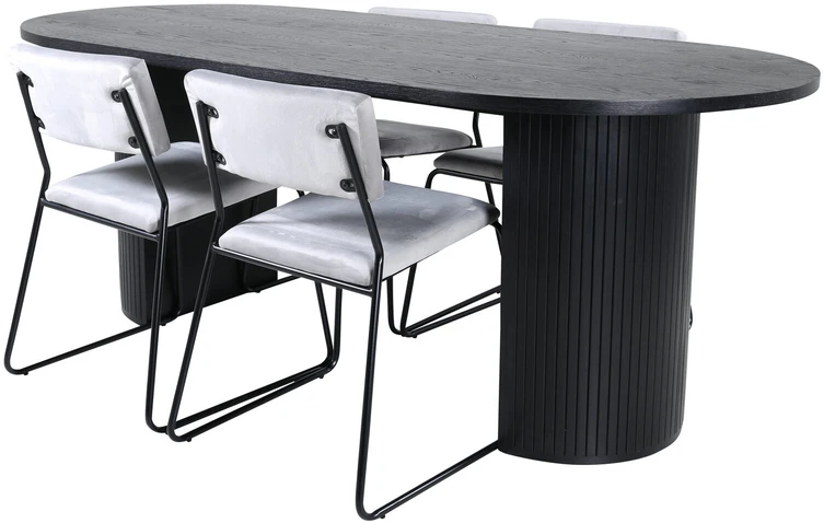 Venture Design Valgomasis stalas, Bianca Ovalus, 200x90 cm, Juodas, Valgomasis kėdė, Kenth, 76x40 cm, Juoda