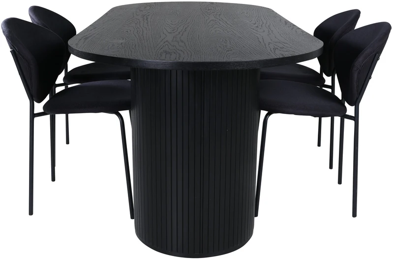 Venture Design Valgomasis stalas, Bianca Ovalus, 200x90 cm, Juodas, Valgomasis kėdė, Vault, 80x46 cm, Juoda