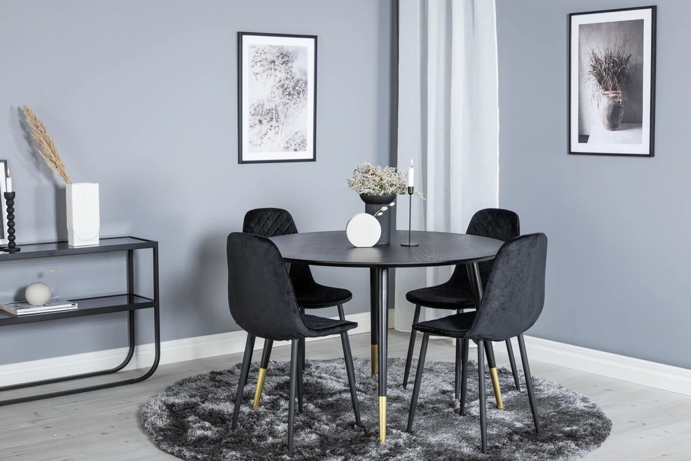 Venture Design Valgomasis stalas, Dipp, 115 cm, Juodas / Valgomasis kėdė, Polar Diamond, 52x86x44 cm, Juoda