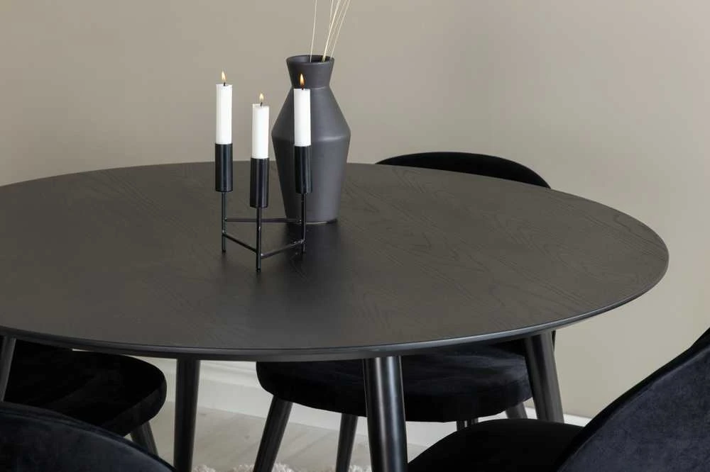 Venture Design Valgomasis stalas, Dipp, 115 cm, Juodas / Valgomasis kėdė, Velvetas, 57x76.5x50 cm, Juoda