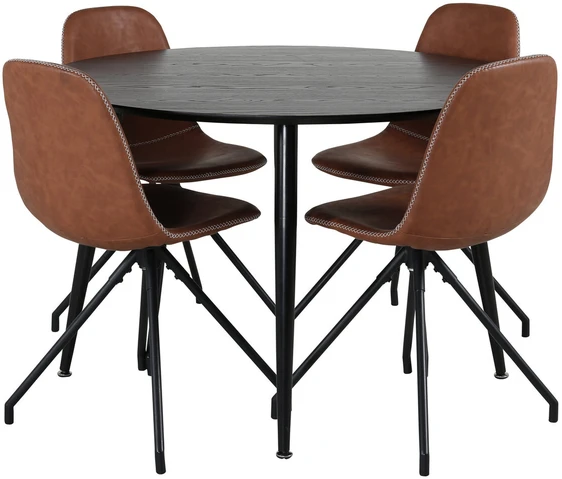 Venture Design Valgomasis stalas, Dipp, 115 cm, Juodas / Valgomasis kėdė, Polar, 54x88x44 cm, Juoda