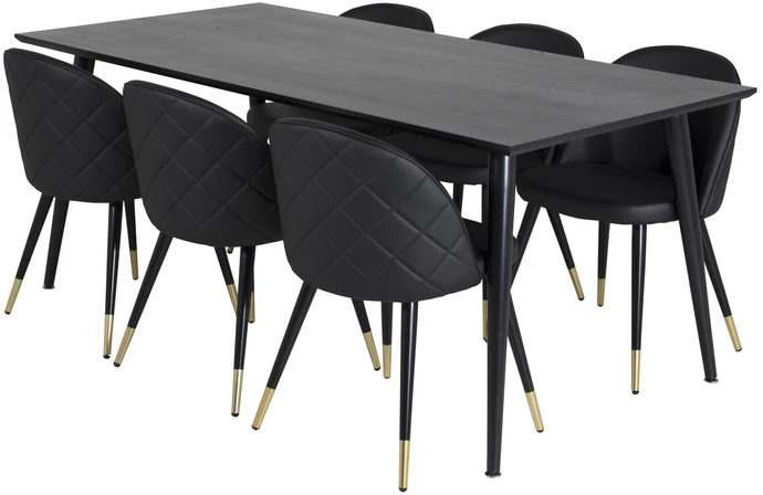 Venture Design Valgomasis stalas, Dipp, 180x90 cm, Juodas + Valgomasis kėdė, Velvet, 57x76.5x50 cm, Juoda