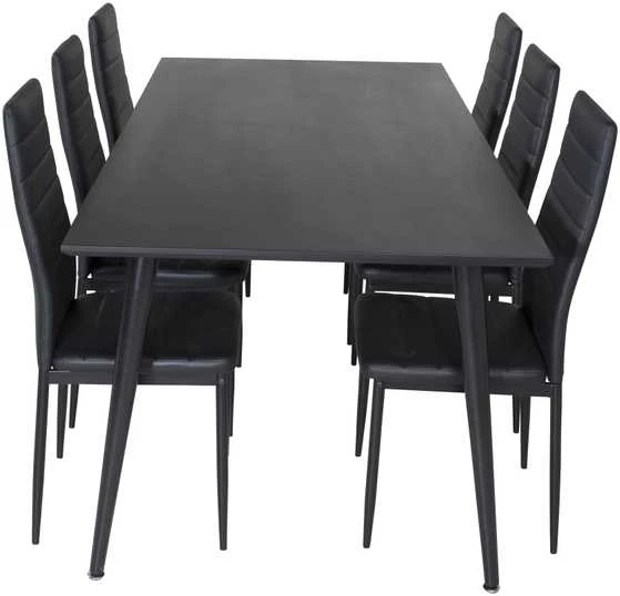 Venture Design Valgomasis stalas, Dipp, 180x90 cm, Juoda furniruota medžio drobė / Valgomasis kėdė, Plonas aukštas atlošas, 98x42 cm, Juoda