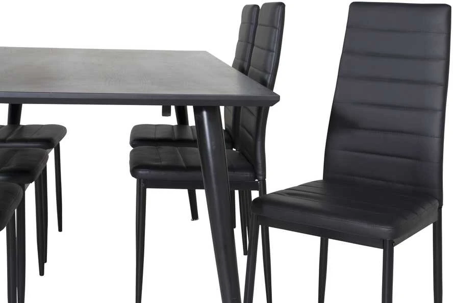 Venture Design Valgomasis stalas, Dipp, 180x90 cm, Juoda furniruota medžio drobė / Valgomasis kėdė, Plonas aukštas atlošas, 98x42 cm, Juoda