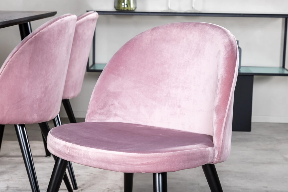 Venture Design Valgomasis stalas, Dipp, 180x90 cm, Juodas / Valgomasis kėdė, Velvetas, 57x76.5x50 cm, Rožinis